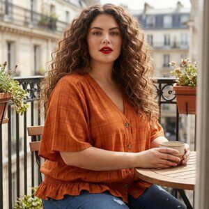 Maurices Rust Orange Smocked Peplum Boho V-Back Blouse Plus Size 3X